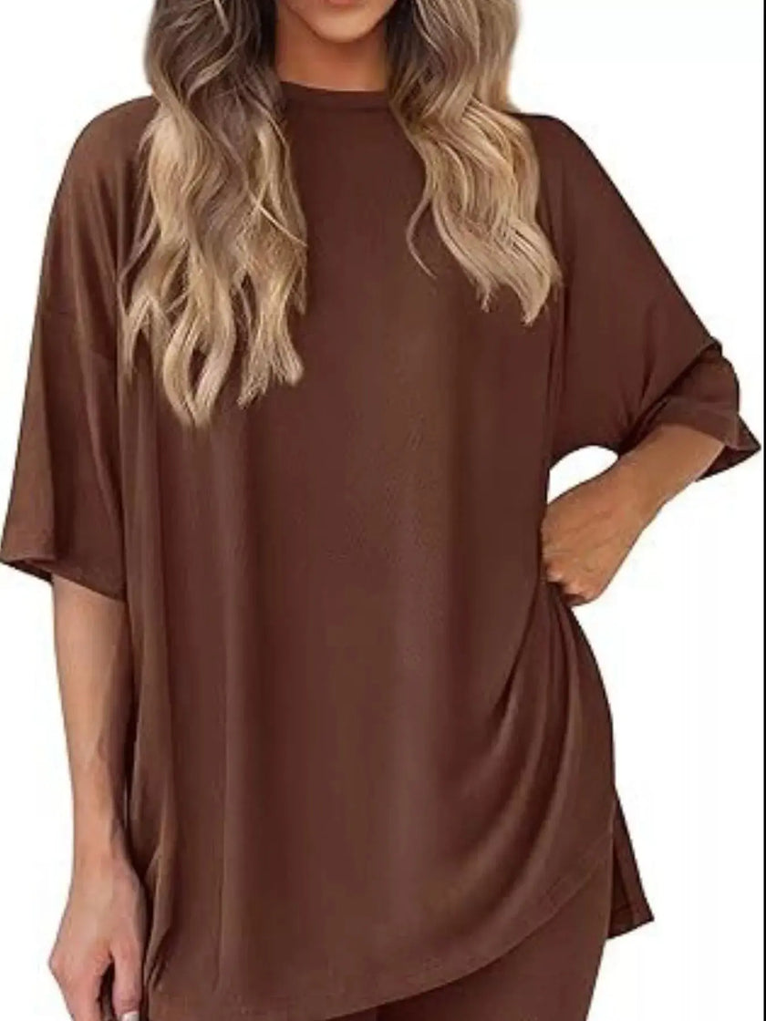 Full Size Relaxed Fit Top and Shorts Two-Piece Set  Style Ratio