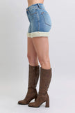 Judy Blue HW Tummy Control Shearling Cuff Denim Shorts  Style Ratio