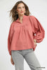 Umgee Textured Notched Blouse with Balloon Sleeves  Style Ratio