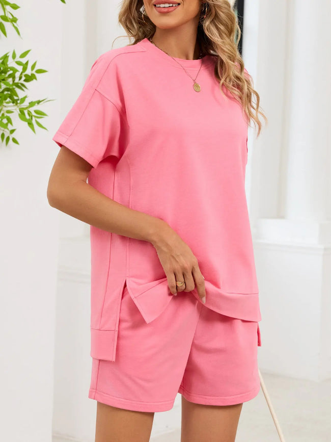 Round Neck Short Sleeve Shirt and Shorts Loungewear  Style Ratio