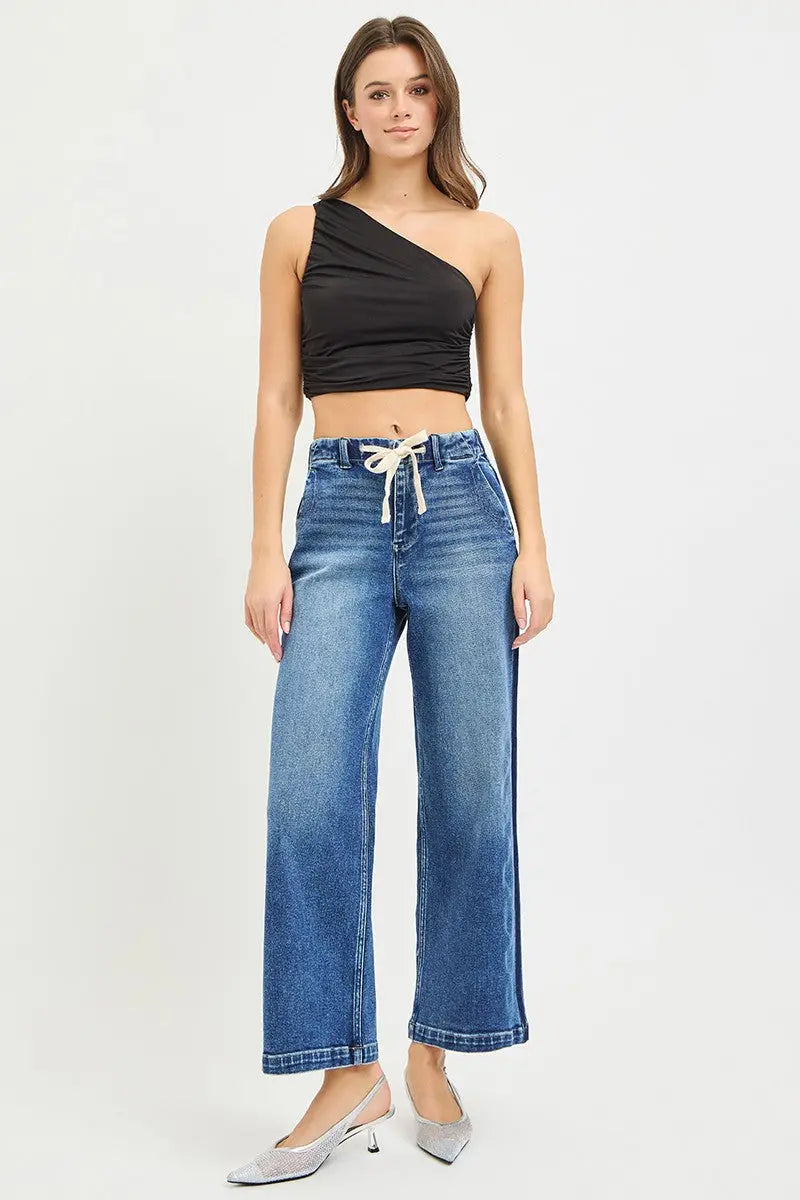 RISEN Elastic Band High Rise Cropped Wide Jeans  Style Ratio