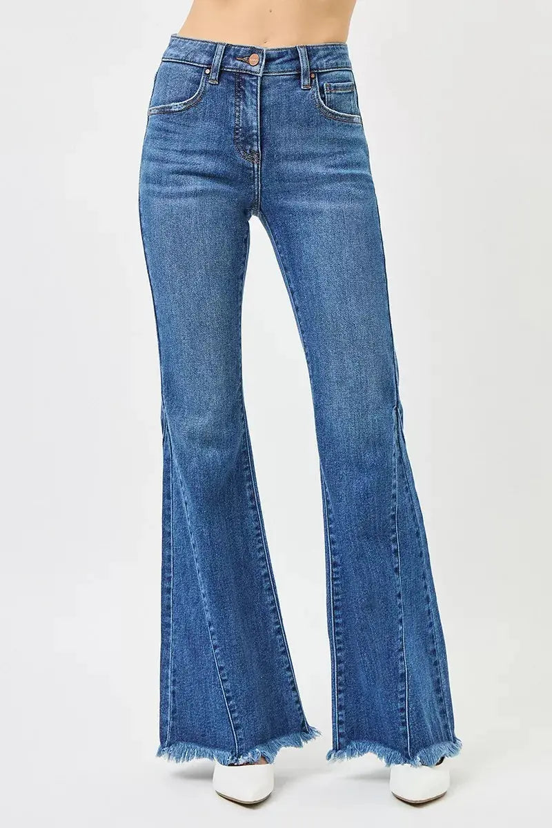 RISEN Mid Rise Flare Side Seam Detailing Jeans  Style Ratio