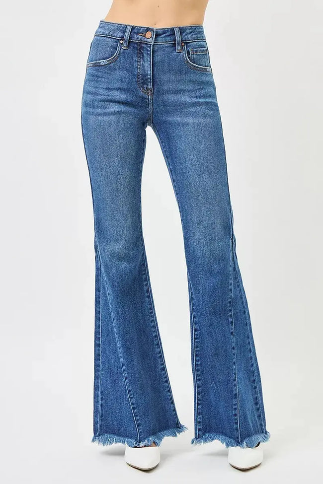 RISEN Mid Rise Flare Side Seam Detailing Jeans  Style Ratio