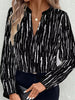 Abstract Printed Notched Long Sleeve Blouse  Style Ratio