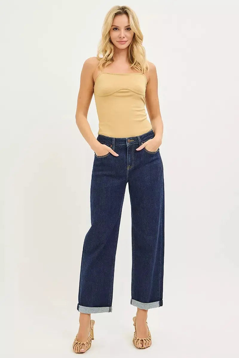 RISEN Slouchy Cropped  Boyfriend Jeans With Cuffed Hem  Style Ratio
