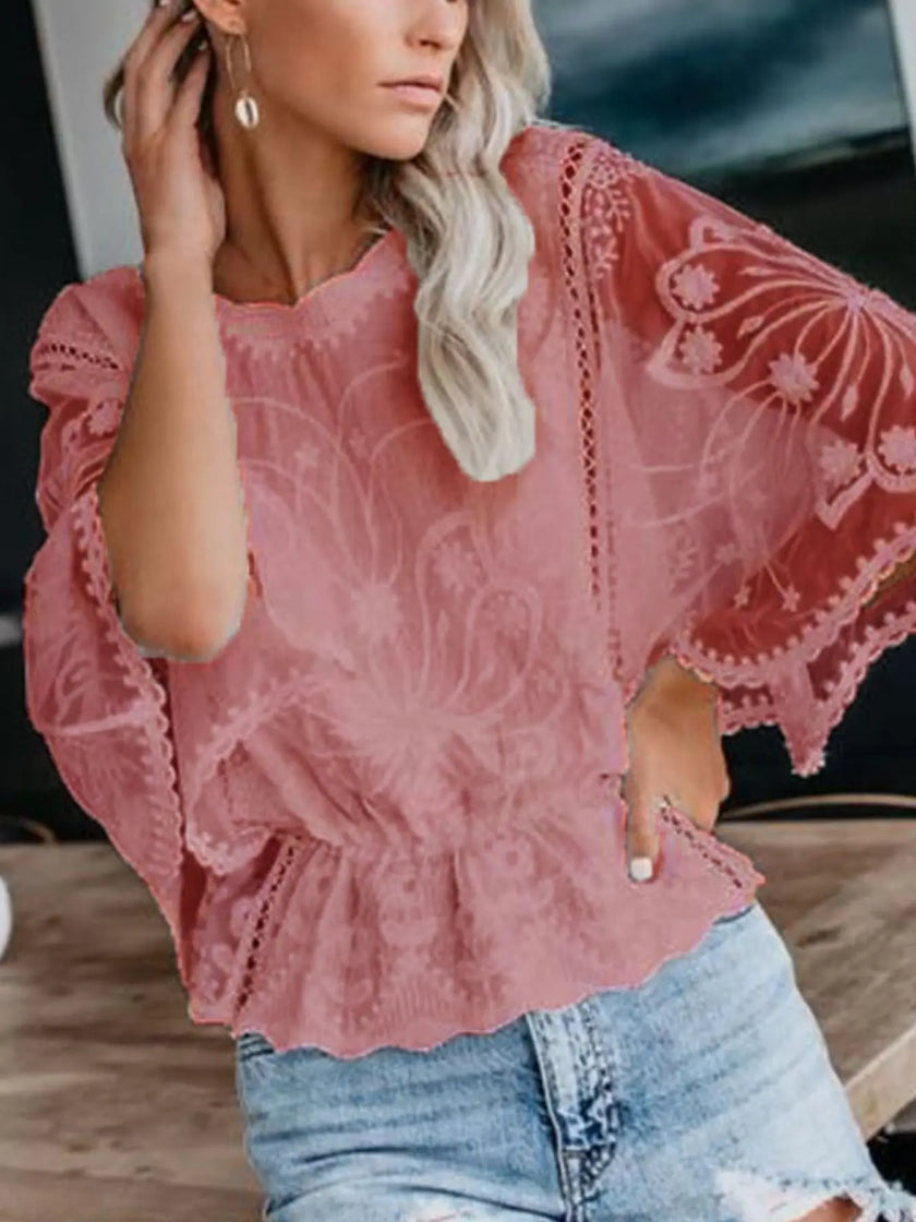 Lace Sheer Sleeve Blouse  Style Ratio