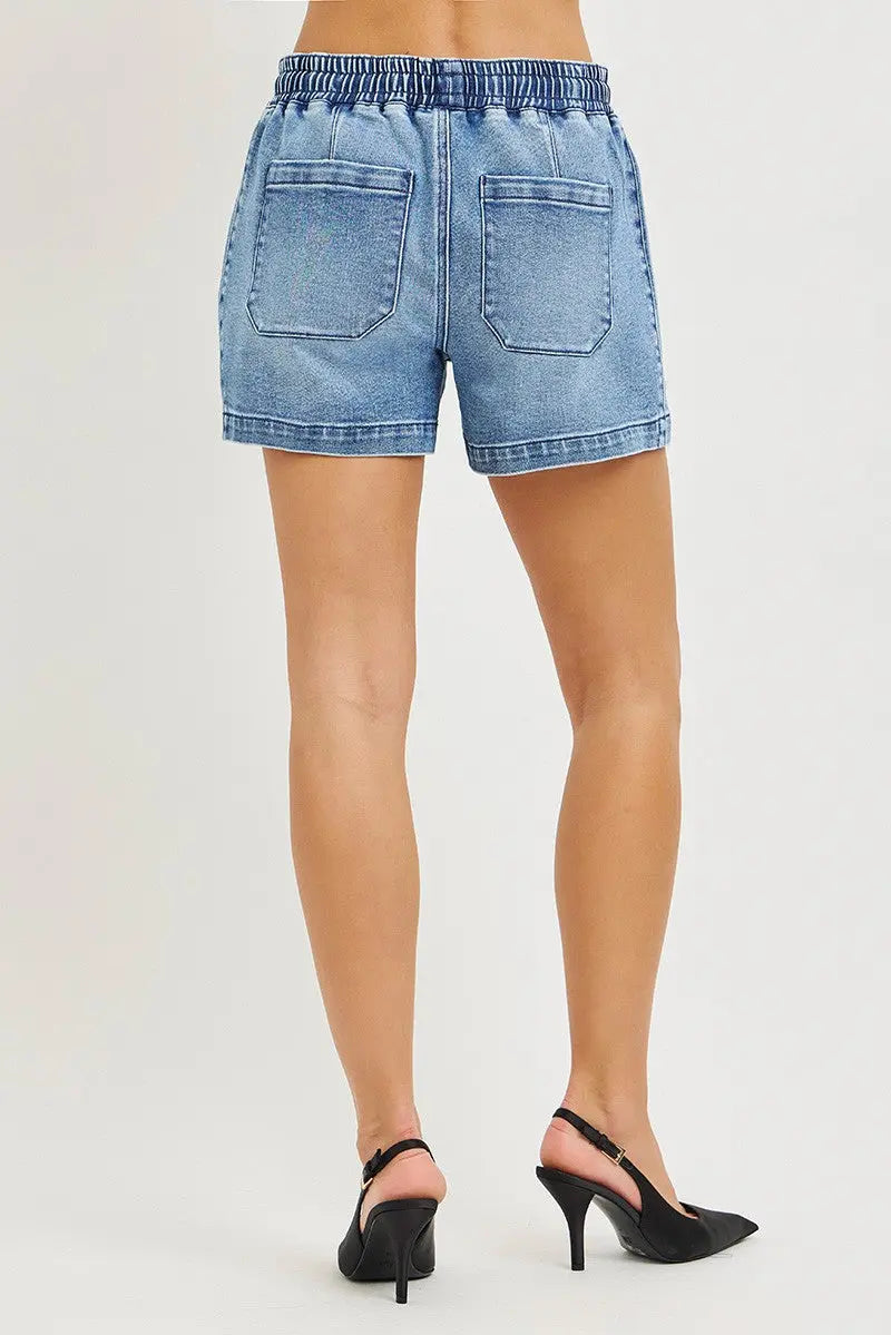 RISEN Elastic Band Slouchy Denim Shorts with Star Patched Details  Style Ratio