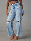 Distressed Straight Leg Jeans with Pockets  Style Ratio