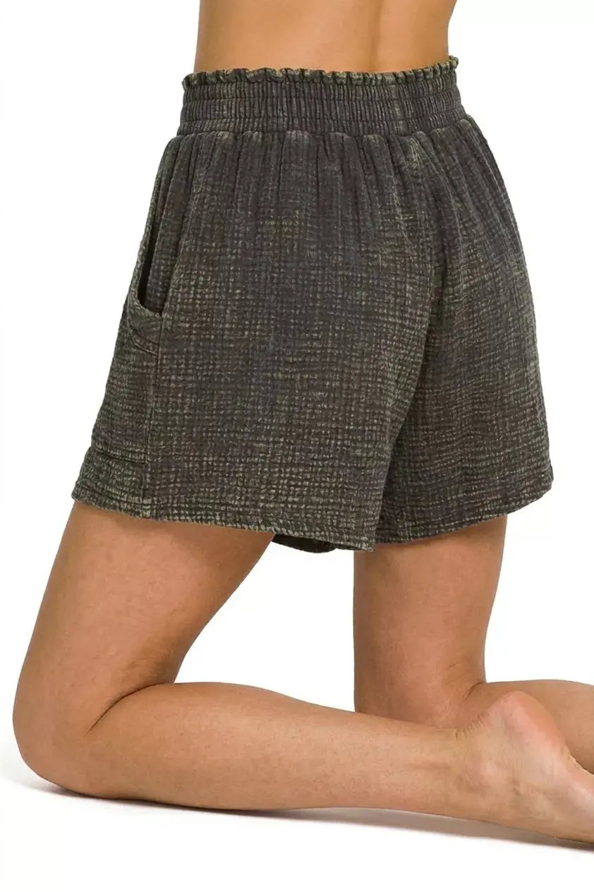 Zenana Washed Double Gauze Shorts  Style Ratio