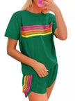 Rainbow Striped Round Neck Top and Shorts Set  Style Ratio