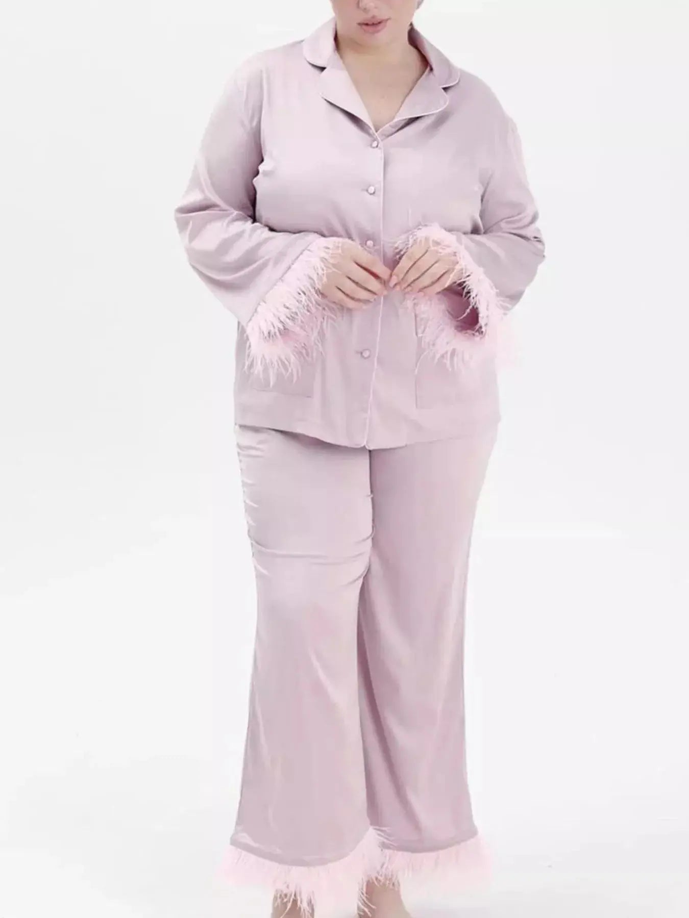 Silky Button Up Top and Pants Lounge Set  Style Ratio