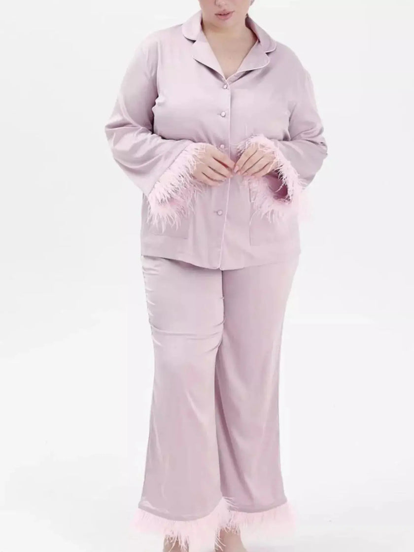 Silky Button Up Top and Pants Lounge Set  Style Ratio
