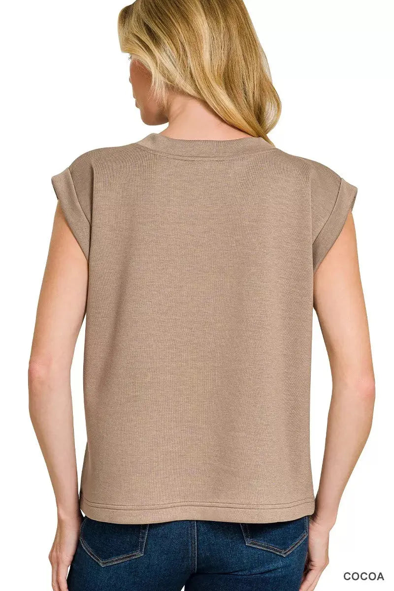 Zenana Scuba Round Neck Cap Sleeve Top  Style Ratio