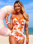 Tropical Palm Print Halter Neck One-Piece Swimsuit  Style Ratio