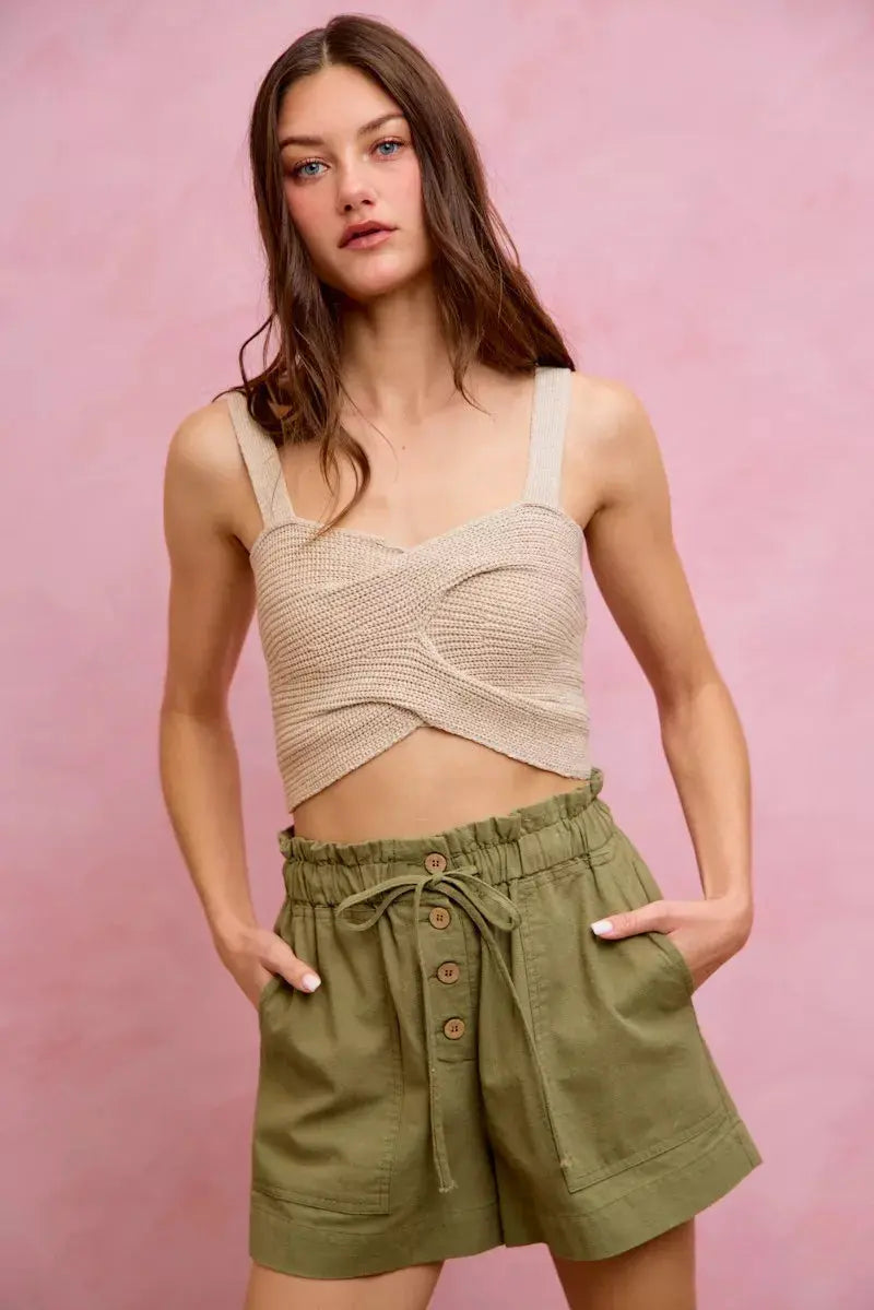 SO ME Paper Bag Patch Pocket Drawstring Twill Shorts  Style Ratio