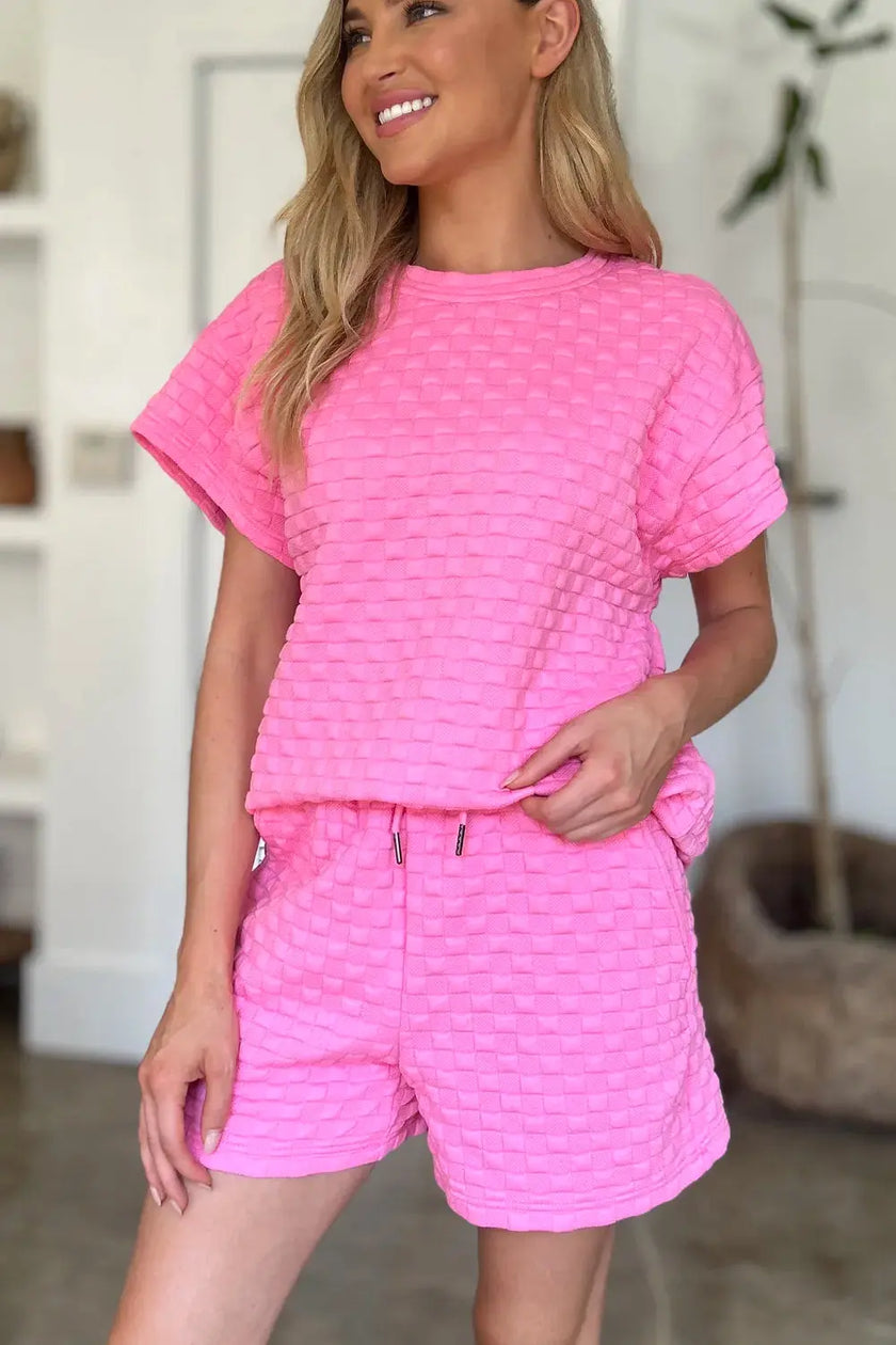 Double Take Full Size Texture T-Shirt and Shorts Set  Style Ratio
