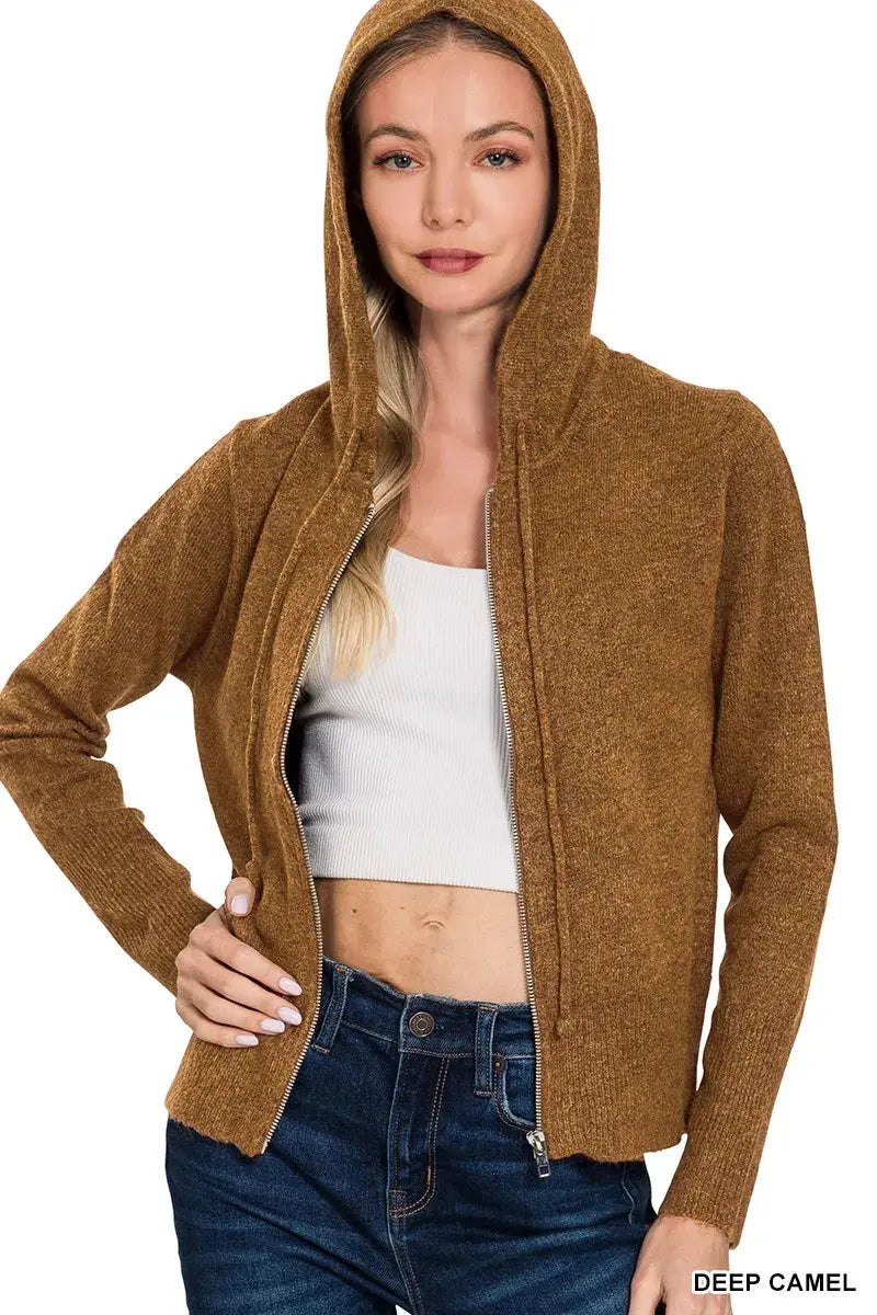 Zenana Drawstring Zip Up Hoodie  Style Ratio