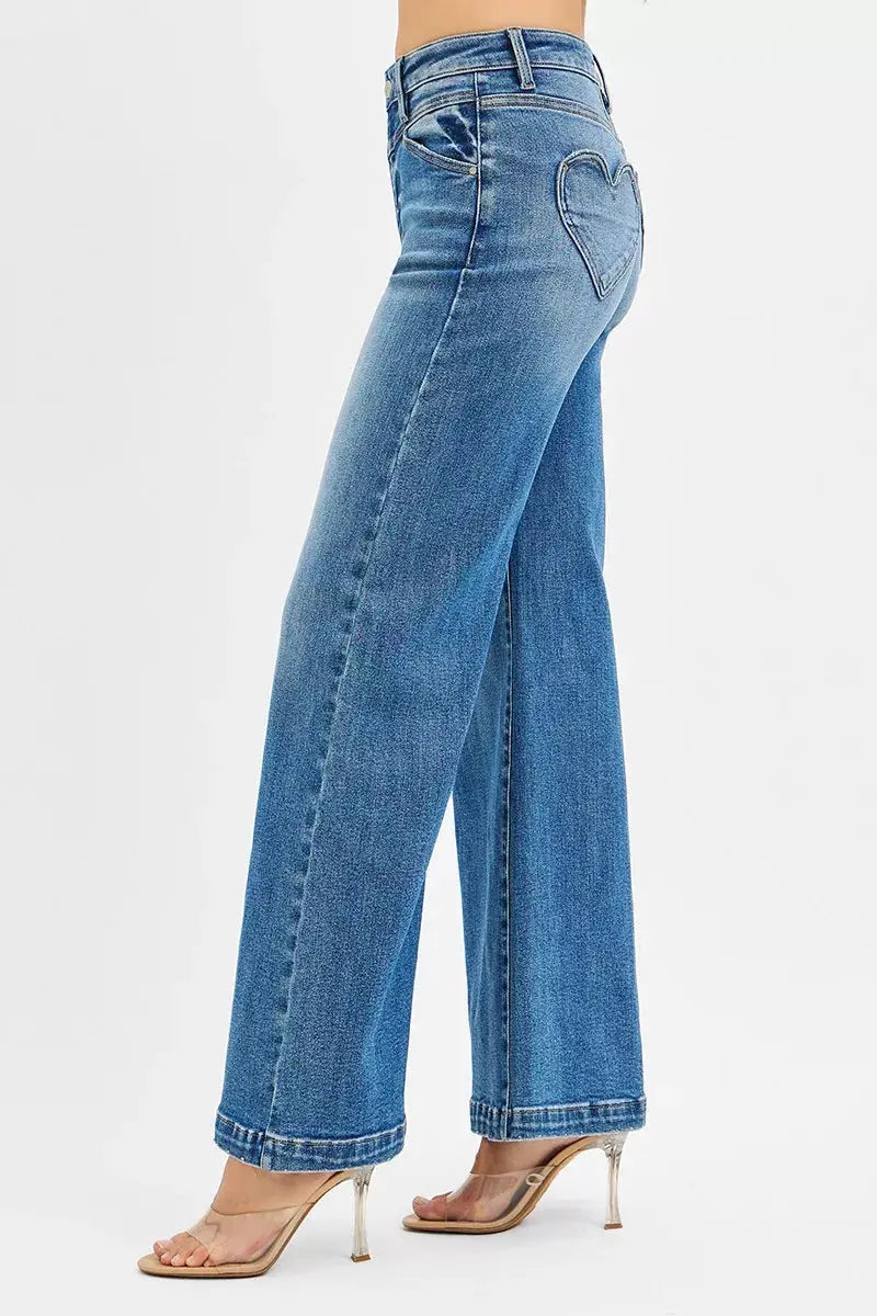 RISEN High Rise Wide Leg Jenas with Front Yoke and Heart Back Pocket  Style Ratio