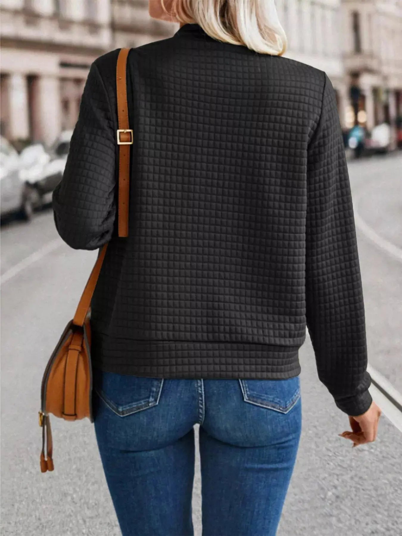 Textured Zip-Up Long Sleeve Jacket  Style Ratio