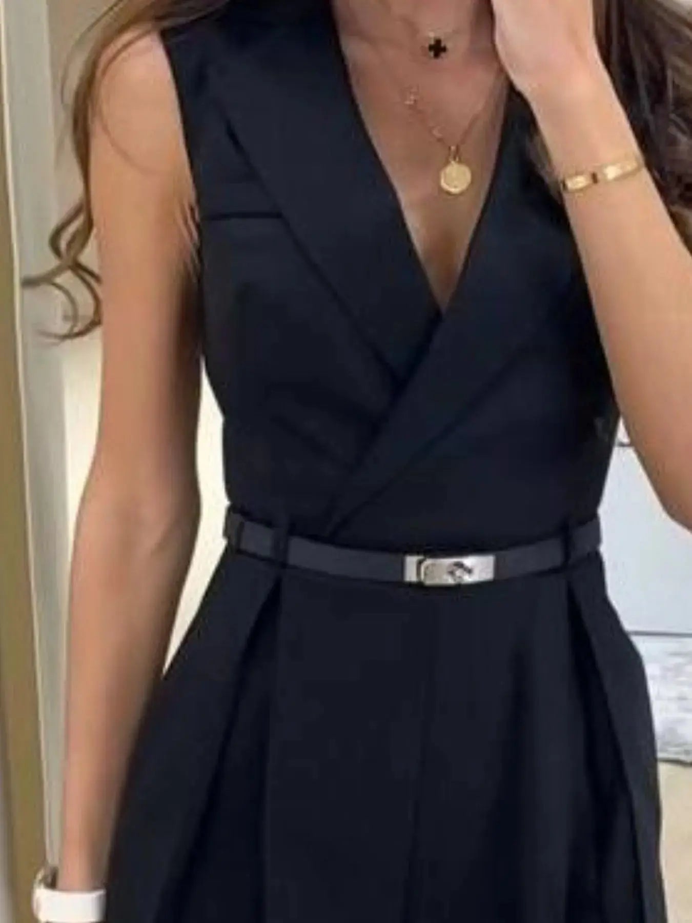 Solid Sleeveless Surplice Romper  Style Ratio