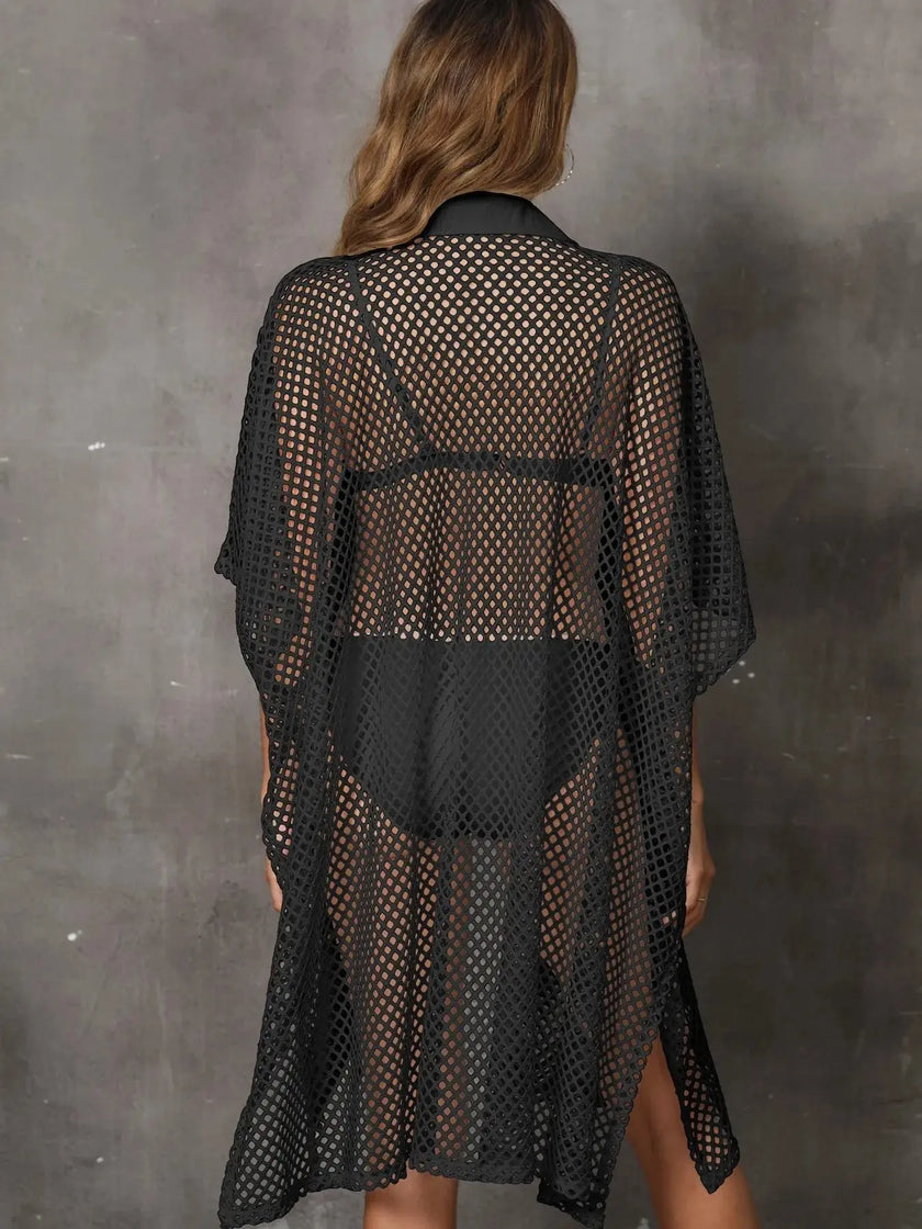 Sheer Mesh Button Up Cover Up  Style Ratio