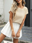 Round Neck Waffle Knit Top  Style Ratio