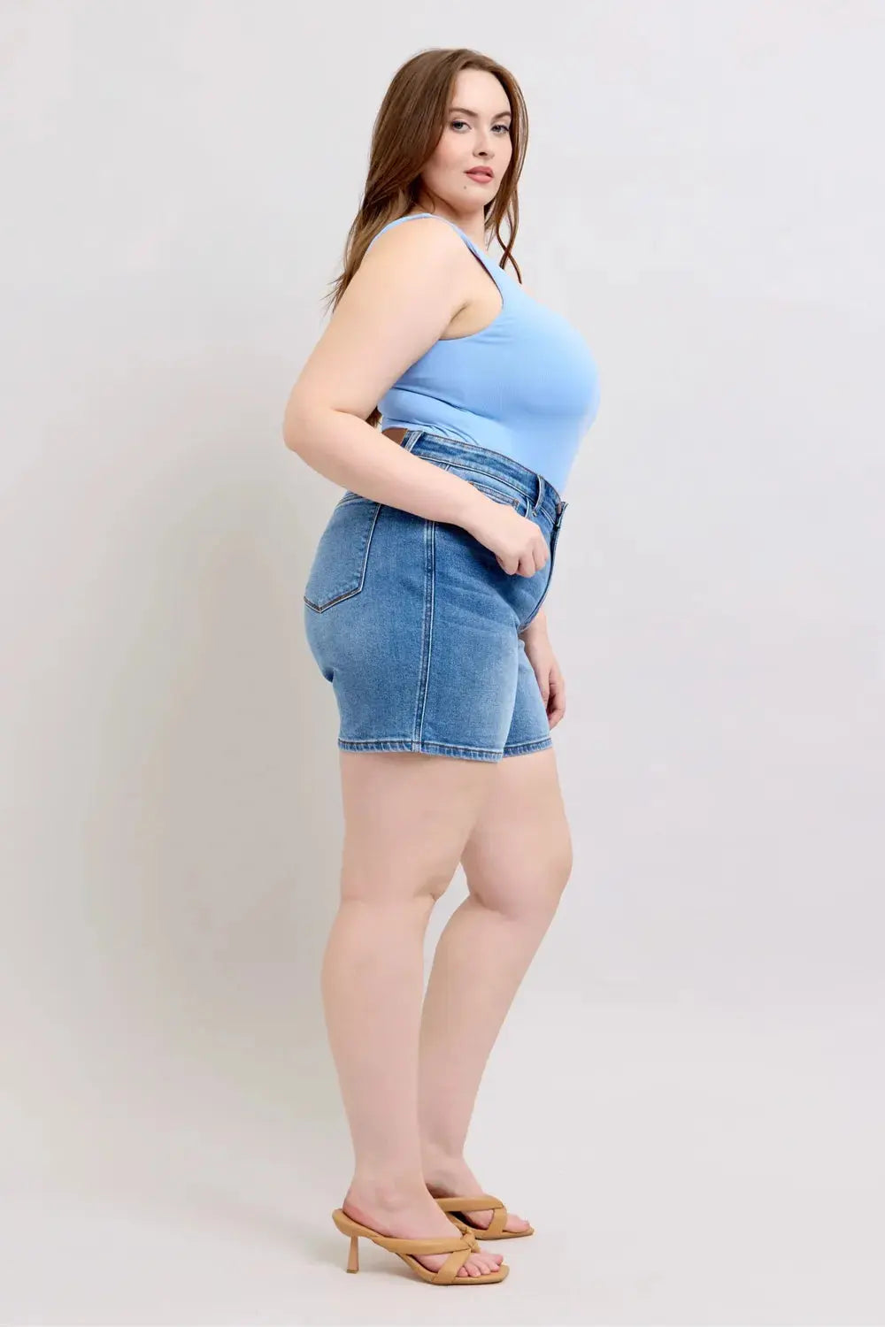 Judy Blue Full Size 2 Button Denim Shorts with Pockets Plus Size  Style Ratio