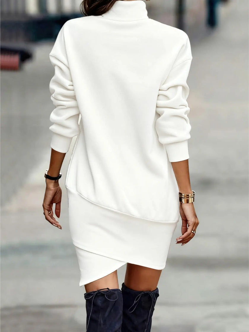 Turtleneck Long Sleeve Asymmetrical Hem Mini Dress  Style Ratio