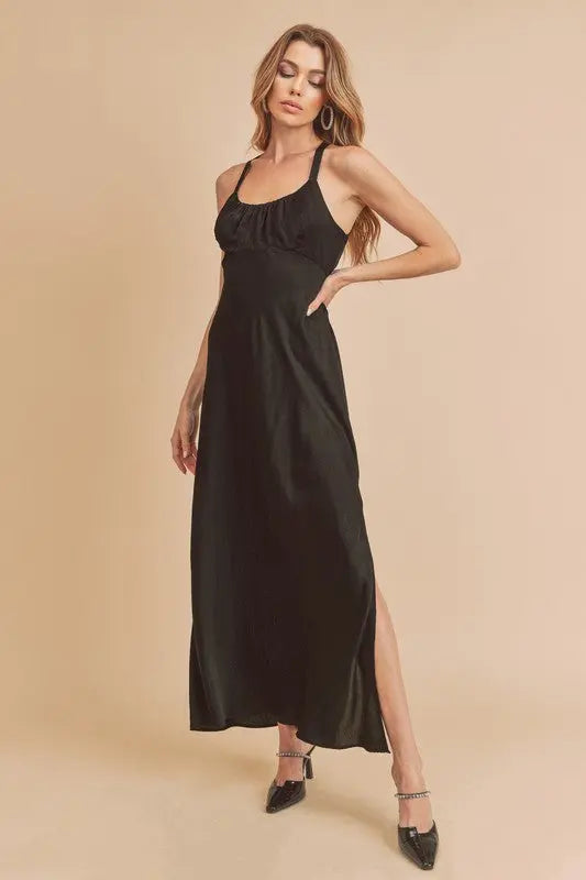 Aemi + Co Ruched Side Slit Cutout Back Maxi Cami Dress  Style Ratio
