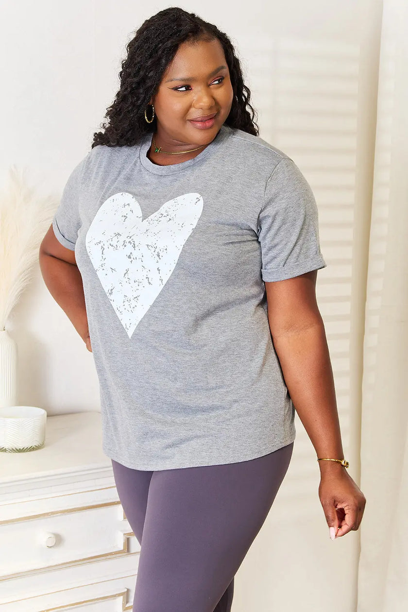 Simply Love Heart Graphic Cuffed Short Sleeve Shirt  Style Ratio