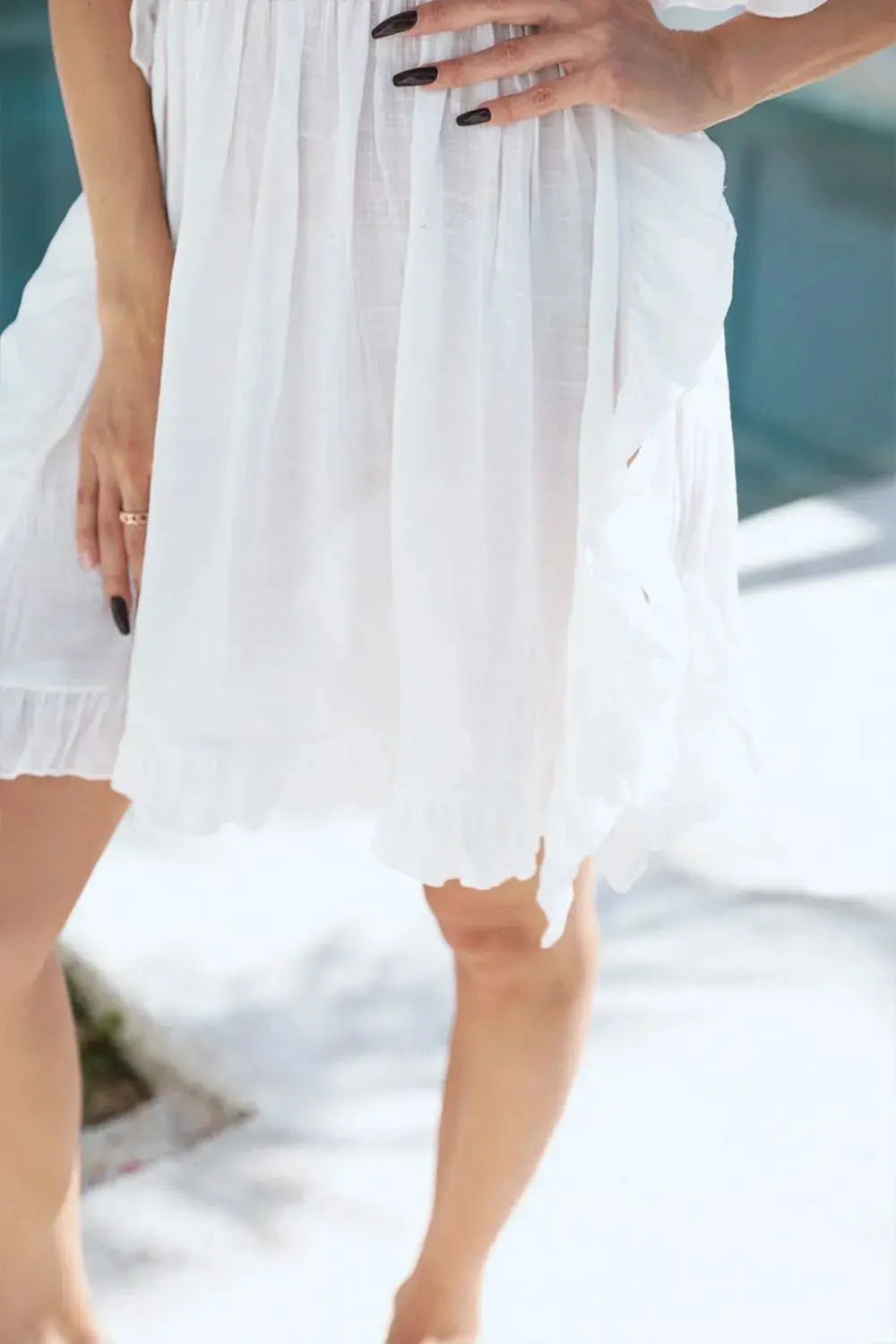 Ruffled Smocked Waist V-Neck Cover-Up  Style Ratio