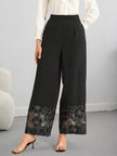 Floral Lace Hem Wide Leg Pants  Style Ratio