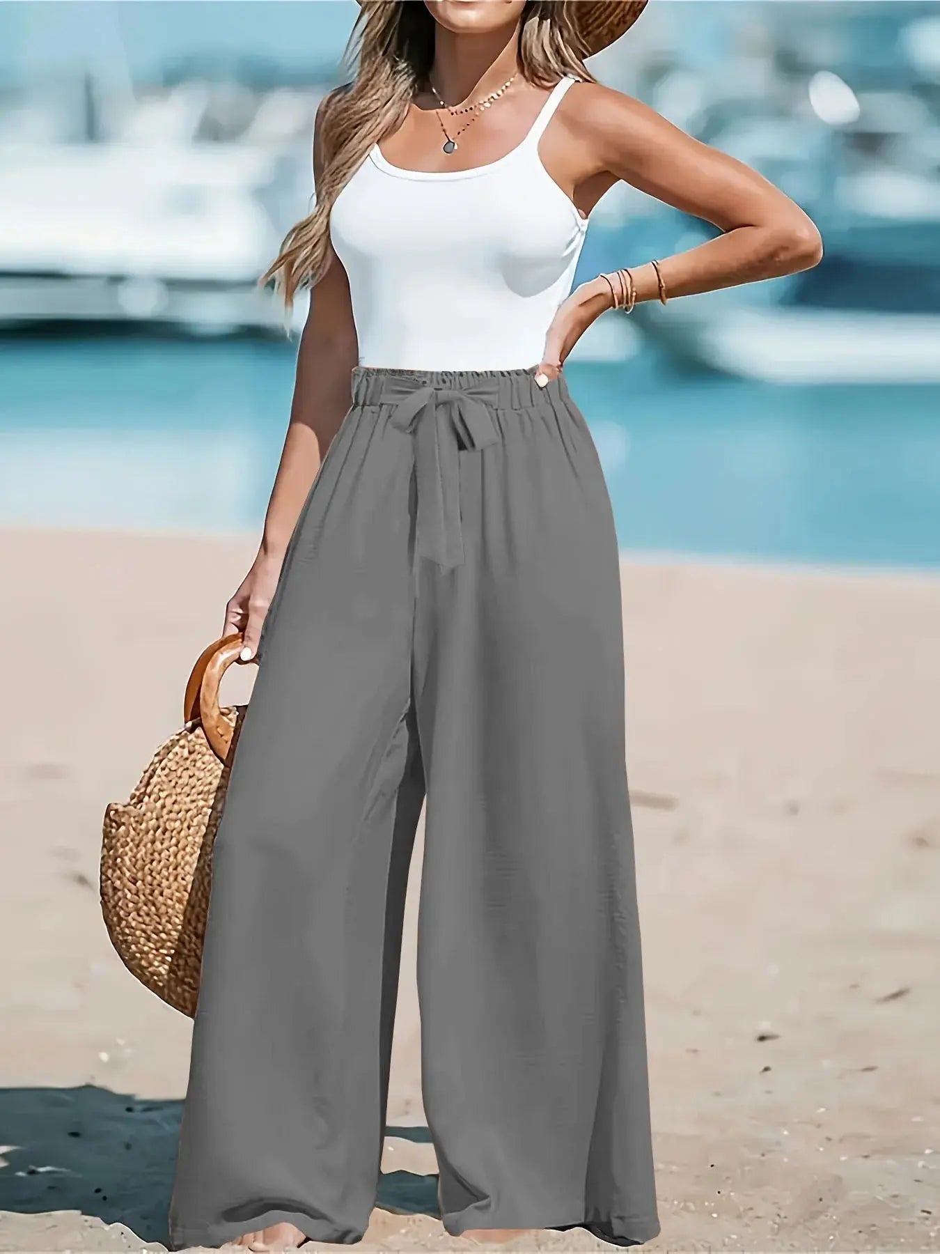 Full Size Drawstring Waist Wide Leg Pants Plus Size  Style Ratio