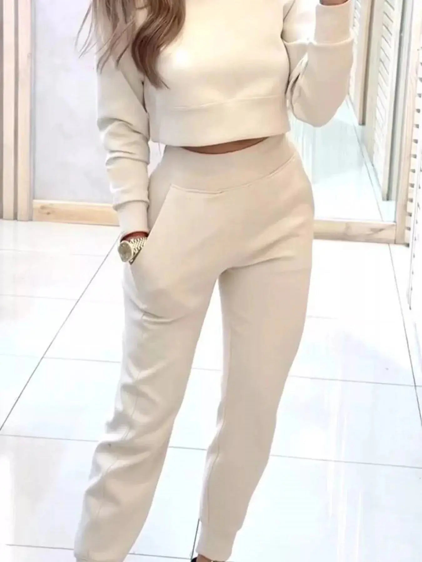 Casual Chic Cropped Sweatshirt and Jogger Set  Style Ratio