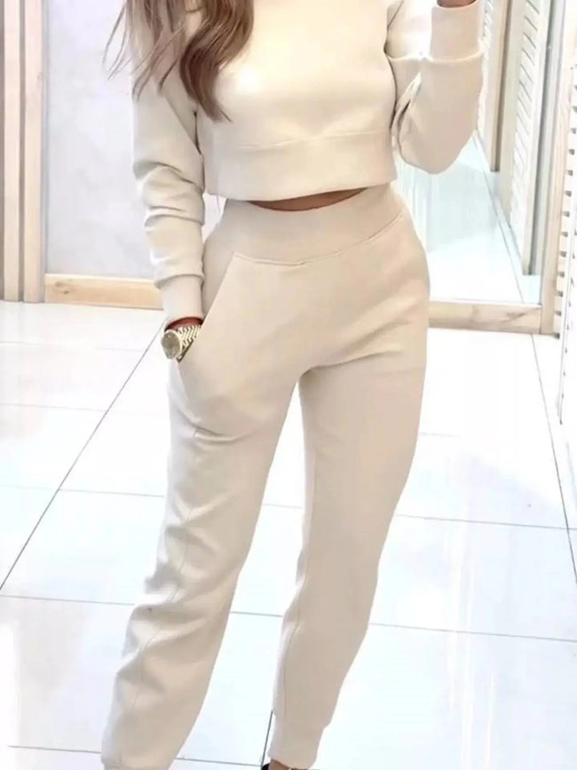 Casual Chic Cropped Sweatshirt and Jogger Set  Style Ratio