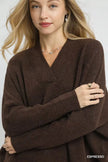 Umgee V-Neck Sweater with Wide Trim Detail  Style Ratio