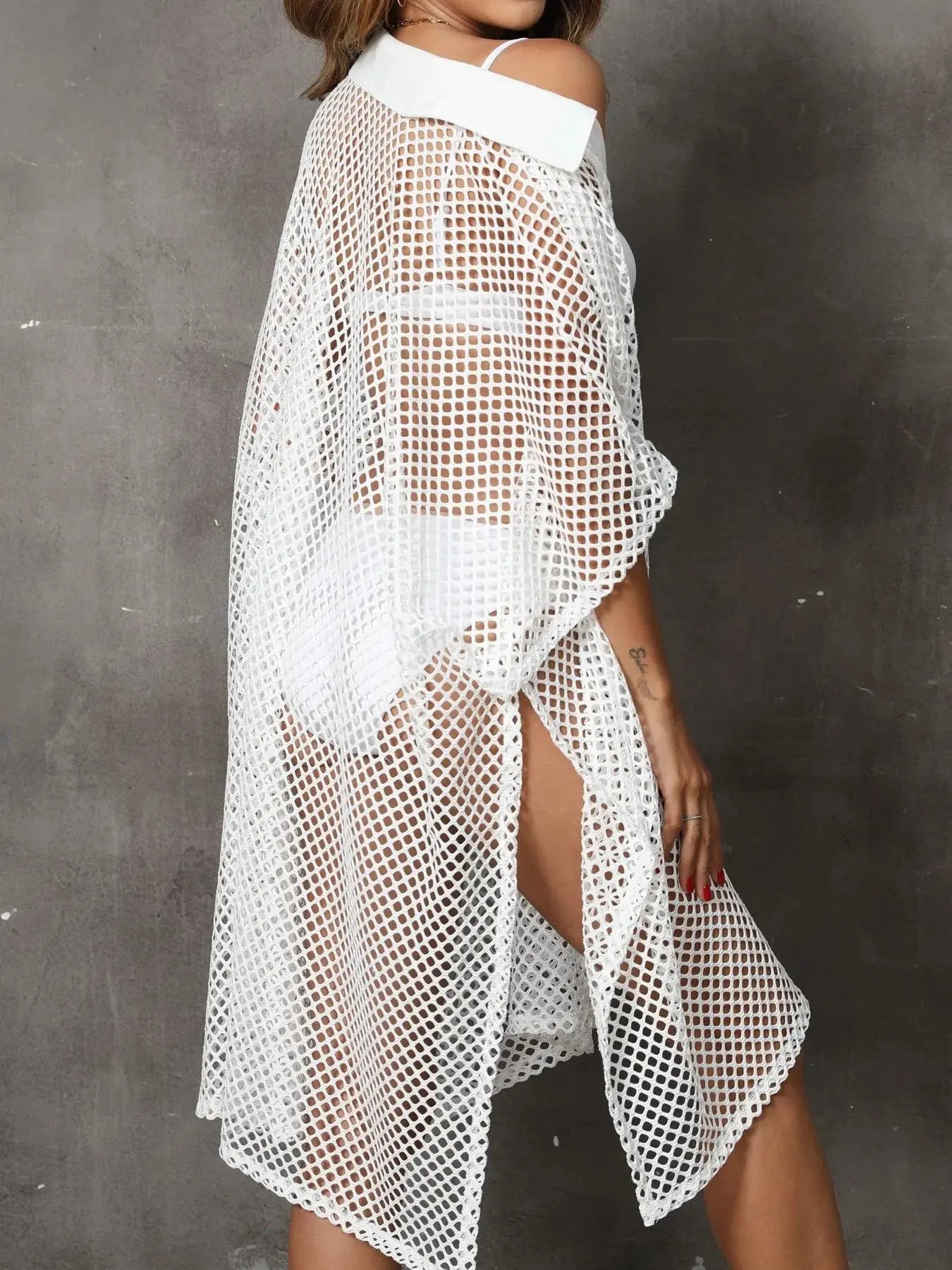 Sheer Mesh Button Up Cover Up  Style Ratio