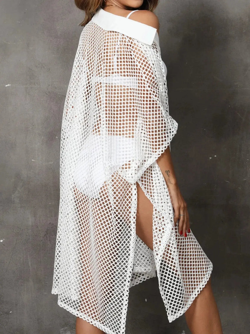 Sheer Mesh Button Up Cover Up  Style Ratio