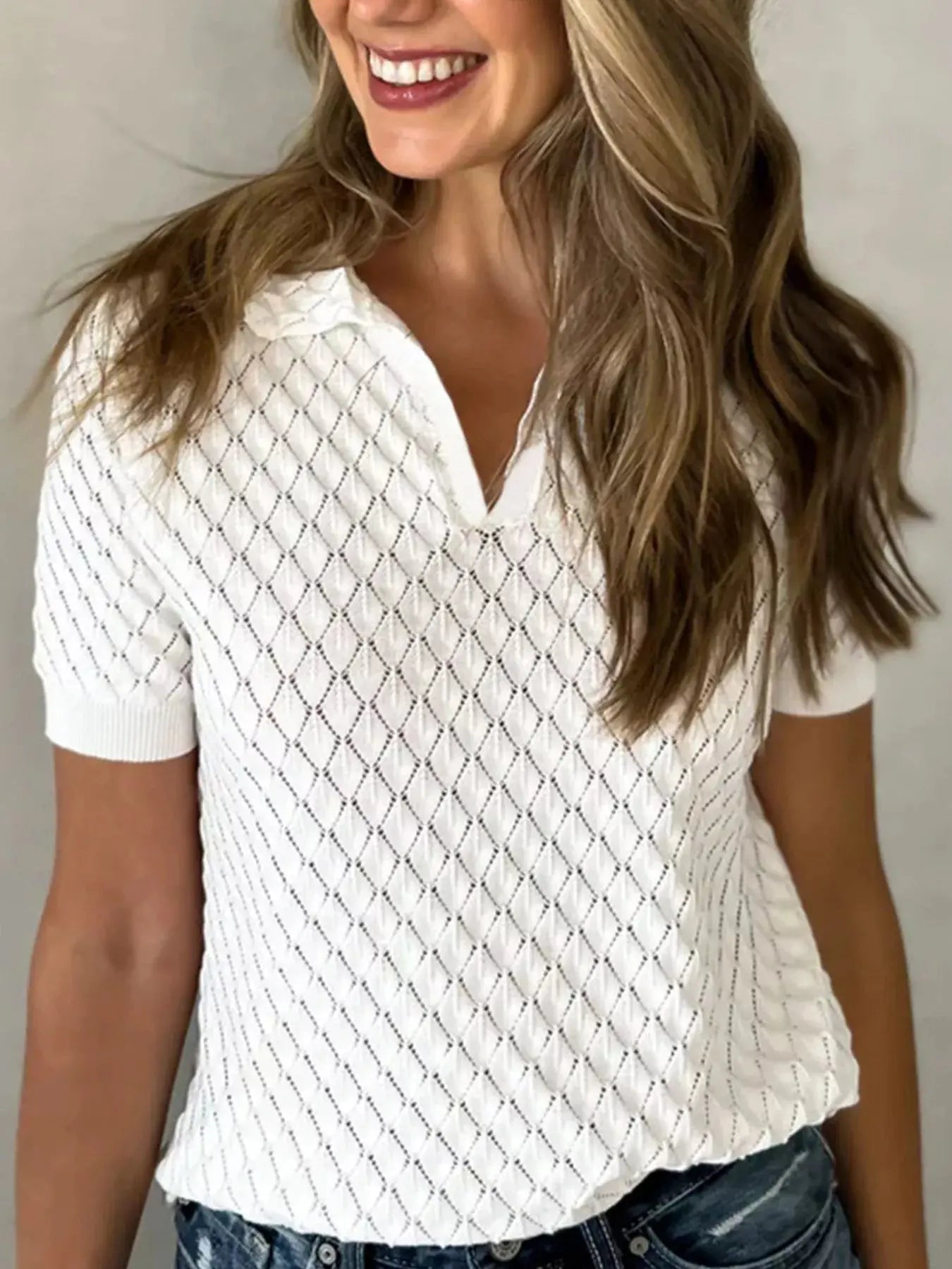 Textured Short Sleeve Knit Top  Style Ratio