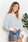 Double Take Striped Long Sleeve Round Neck Shirt  Style Ratio