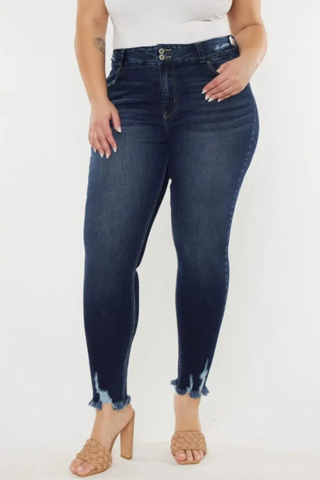 Kancan Full Size Cat's Whiskers Raw Hem High Waist Jeans  Style Ratio