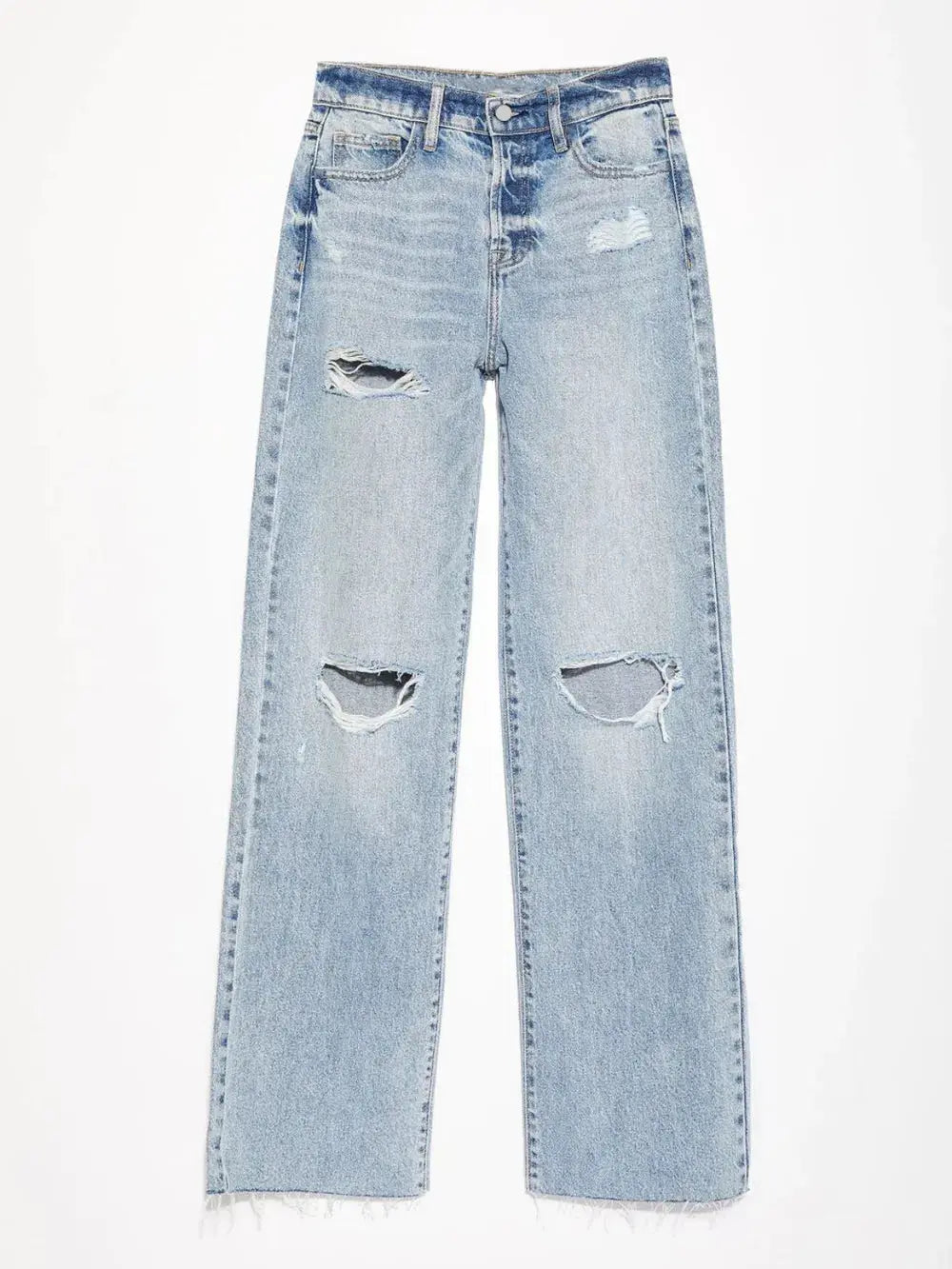 Distressed Straight Leg Jeans with Pockets  Style Ratio