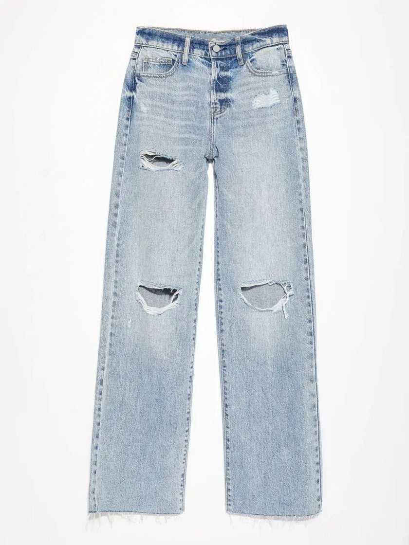 Distressed Straight Leg Jeans with Pockets  Style Ratio