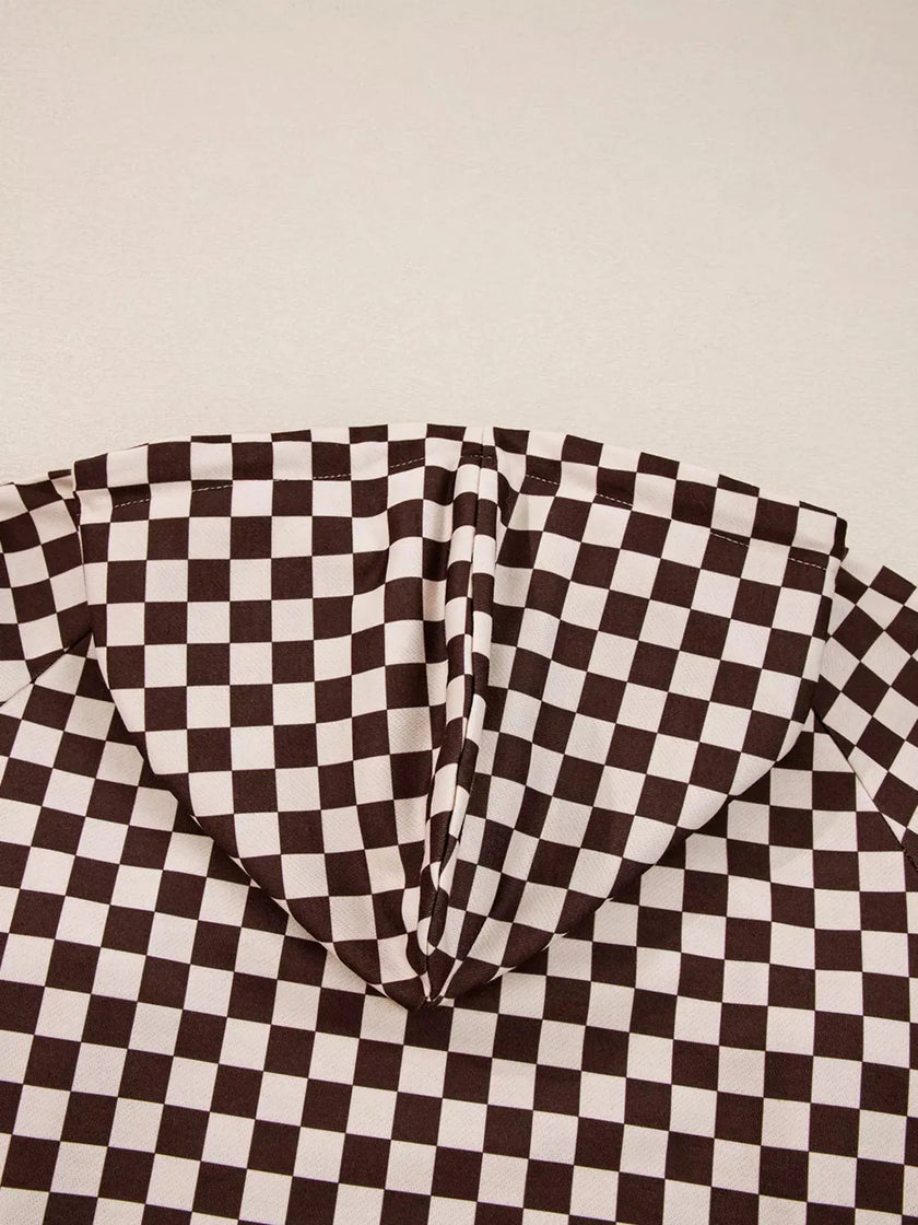 Checkered Drawstring Hoodie and Pants Set  Style Ratio
