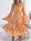 Floral Print Smocked Ruffle Hem Flared Sleeve Dress  Style Ratio