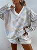 Striped V-Neck Top and Shorts Set  Style Ratio