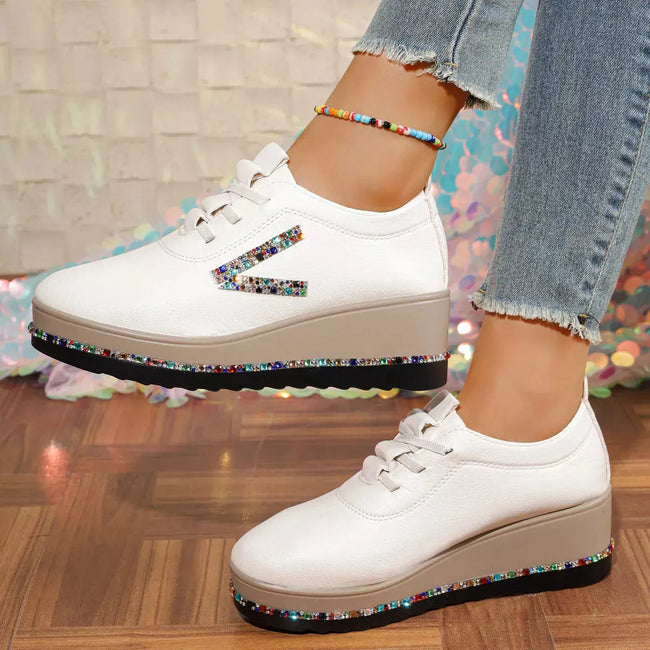 Rhinestone Round Toe Wedge Sneakers  Style Ratio