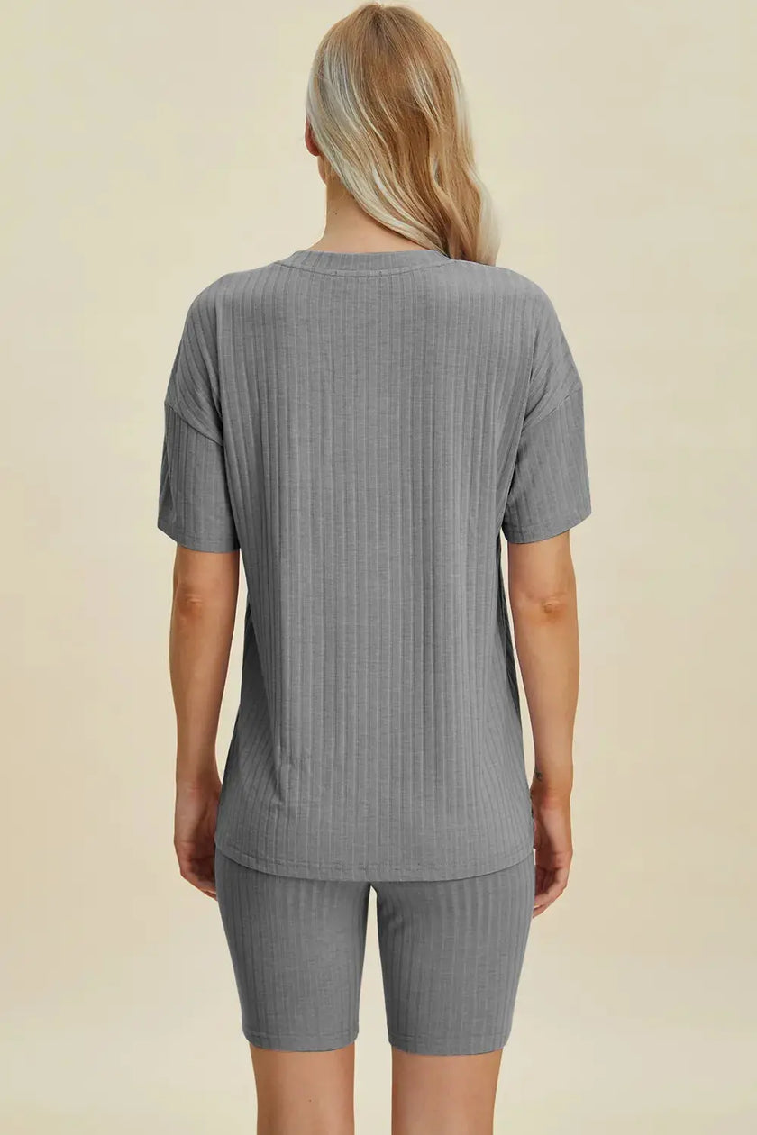 Basic Bae Full Size Ribbed V-Neck Short Sleeve Top and Shorts Loungewear  Style Ratio