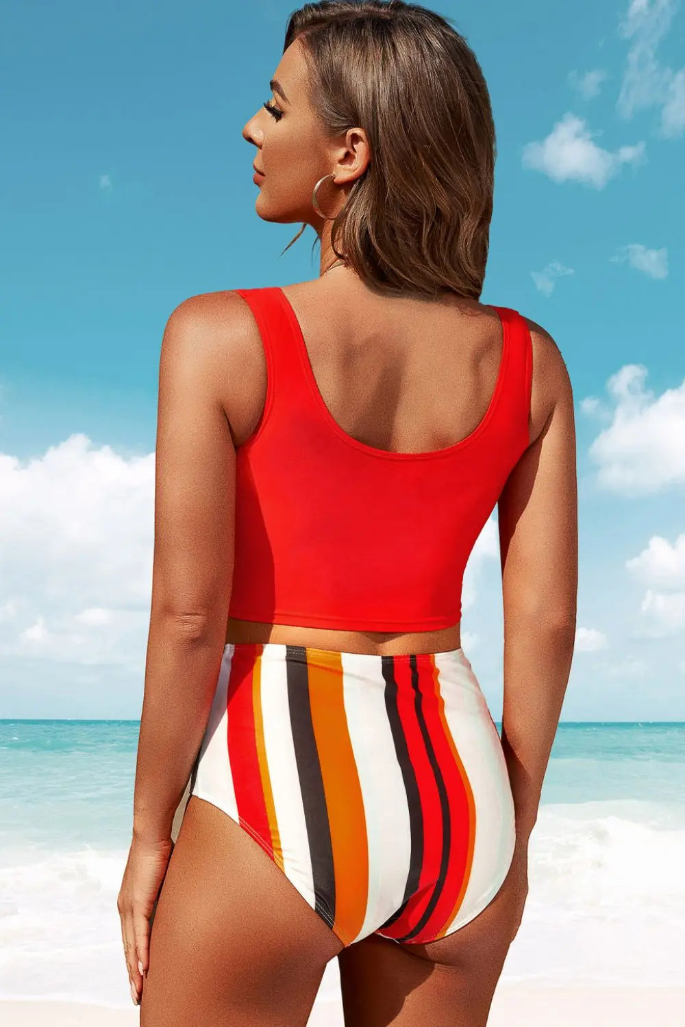 Half Snap Square Neck Tankini Set  Style Ratio