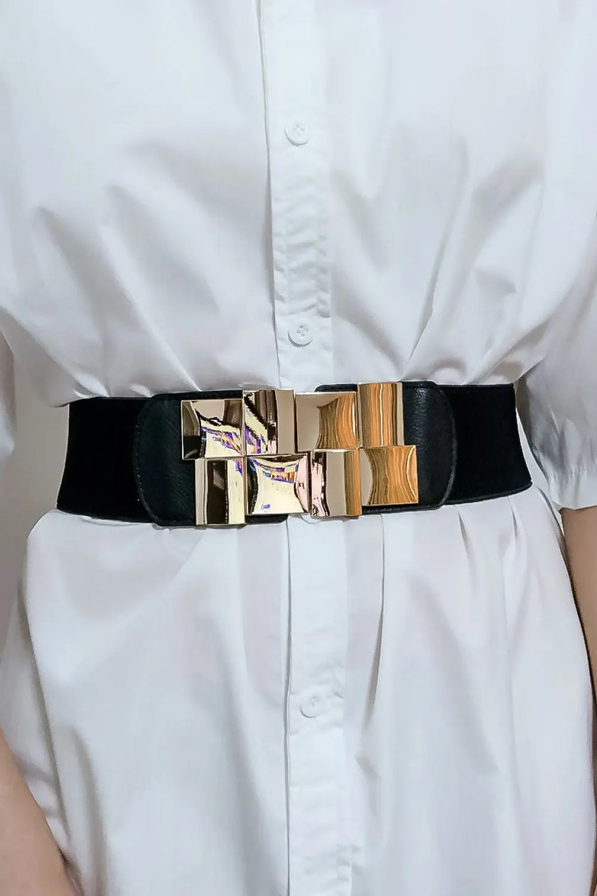 Geometric Buckle Elastic Wide Belt  Style Ratio